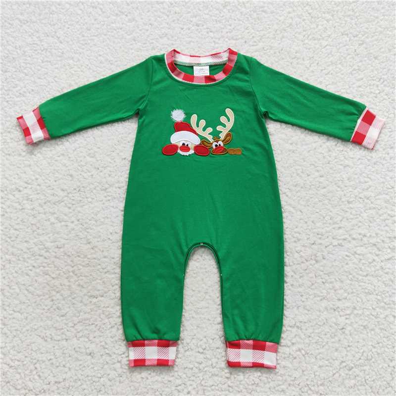 RTS NO MOQ（In Stock) LR0396 Baby boy clothes long-sleeved bodysuit with Christmas embroidered