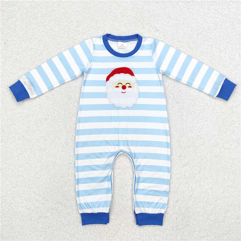 RTS NO MOQ（In Stock ) LR1661 Embroidered Christmas blue long-sleeved jumpsuit