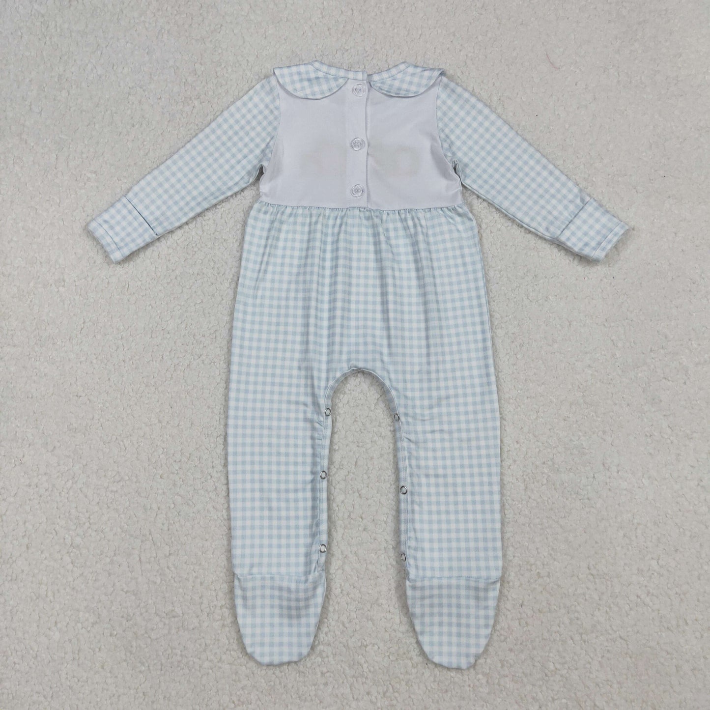 RTS NO MOQ（In Stock) LR2560 Embroidered pumpkin blue plaid doll collar long-sleeved bodysuit