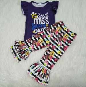 C11-10 miss pants purple flying sleeve top color striped pants