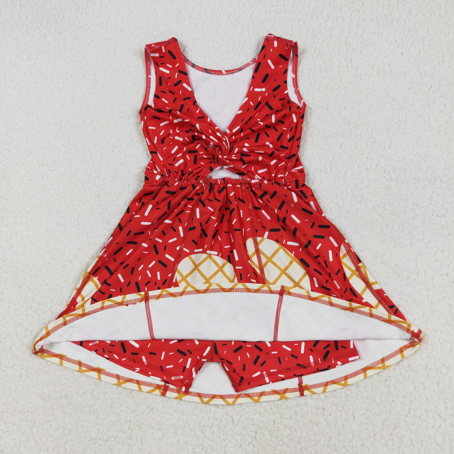 RTS NO MOQ（In Stock) GSD2748 Waffle Ice Cream Red Yoga Sleeveless Dress