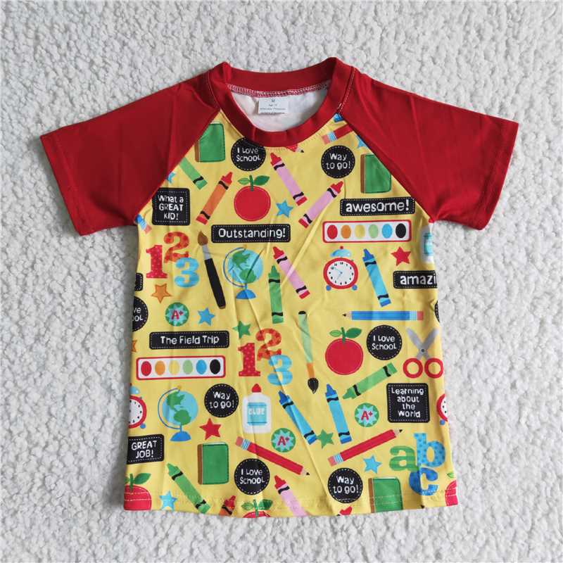 A12-17-1 Colored pencil short-sleeved red top