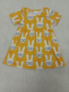 B7-9 Yellow glasses rabbit short sleeve skirt