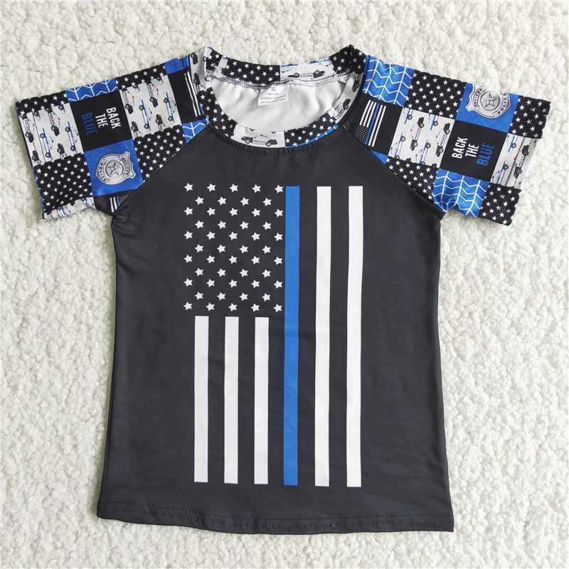 C5-22 Flag Police Black Checkered Top Short Sleeve