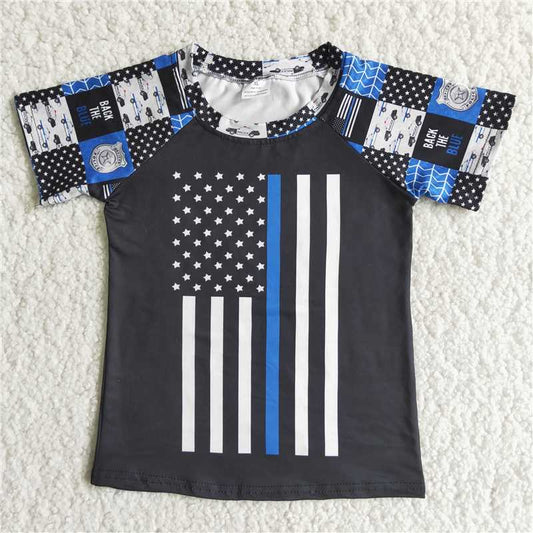 C5-22 Flag Police Black Checkered Top Short Sleeve