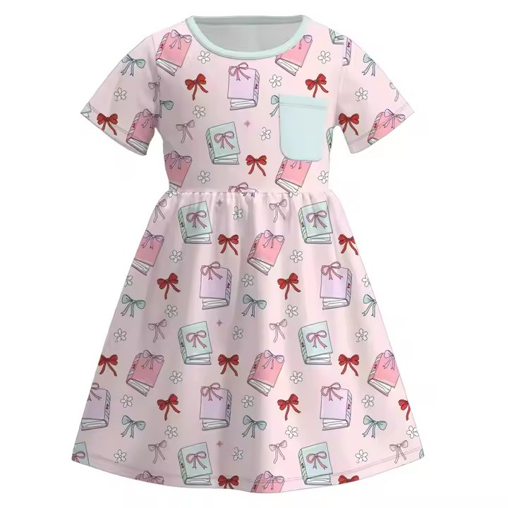 Custom summer baby girls clothes bow short sleeve dress