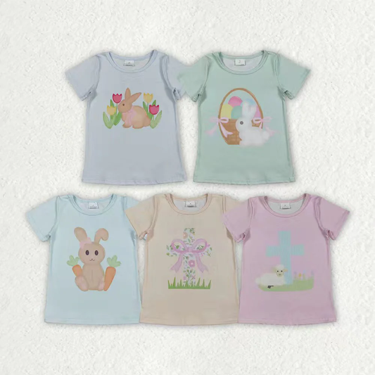 RTS NO MOQ Sibling baby girl clothes easter Sheep Cross Pink Short-Sleeve Tops