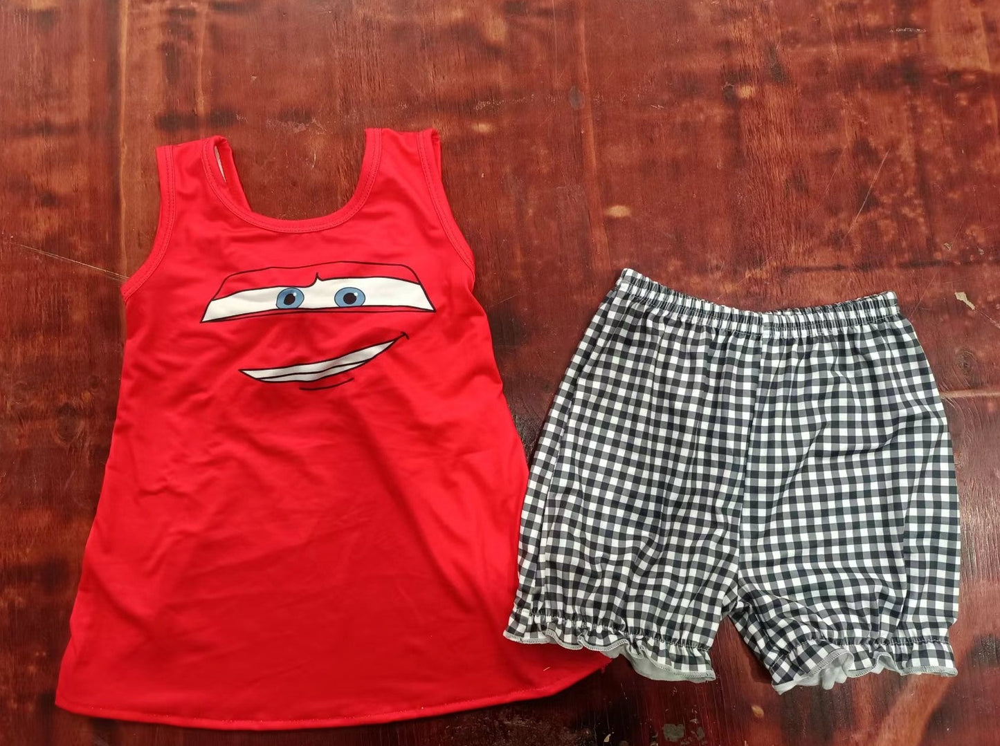 custom moq 5 eta 5weeks mix size summer girls clothes red sleeveless shorts sets