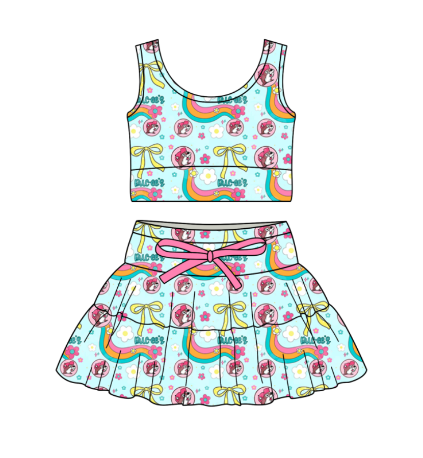 Custom moq 5 mix size milk silk baby girl clothes summer cartoon sleeveless skirts sets