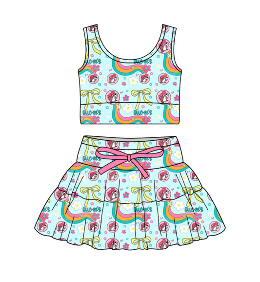 Custom moq 5 mix size milk silk baby girl clothes summer cartoon sleeveless skirts sets