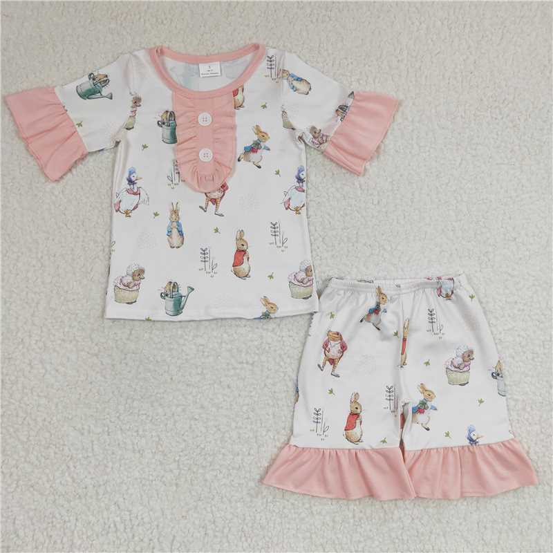 RTS NO MOQ baby girl clothes easter short-sleeved shorts suit & short-sleeved sets