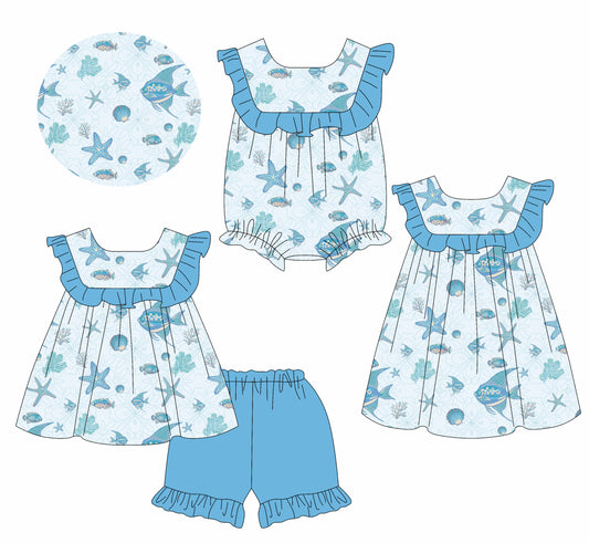 2.14 custom each style moq 5eta 4-6week Sibling Sisters baby girl short sleeve shorts sets and dress and rompers match family design