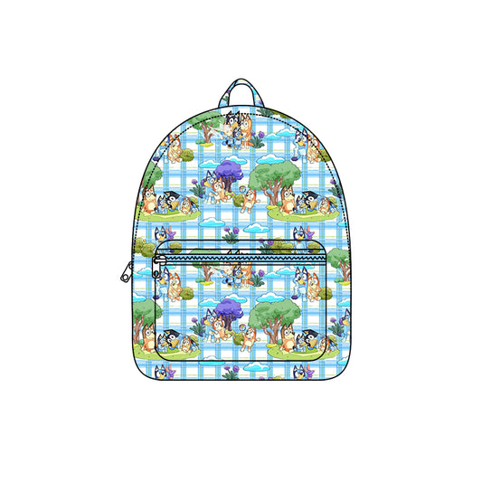 5.1（1）custom moq 5 eta 4-5weeks cartoon character prints blue plaid backpack