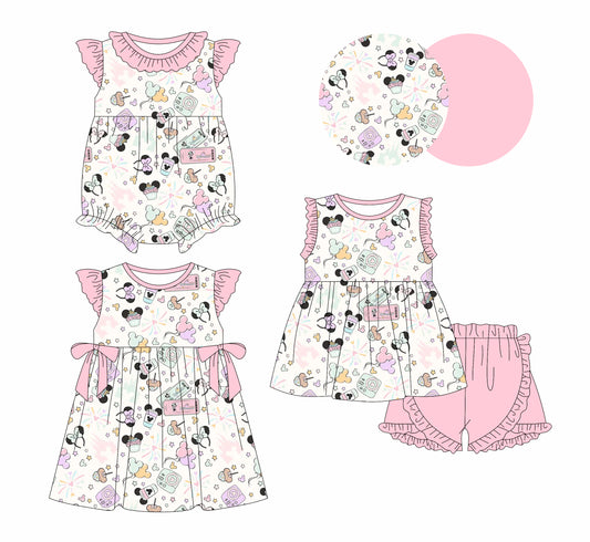 2.12 custom each style moq 5eta 4-6week Sibling Sisters baby girl short sleeve shorts sets and dress and rompers match family design