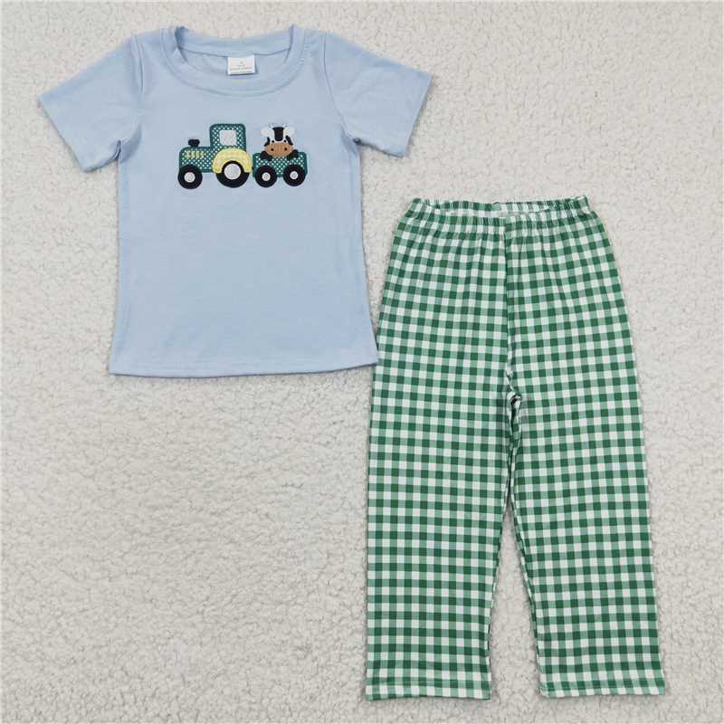 Baby Girls Boys farm car Sibling Shirts Shorts Pajamas Clothing Sets