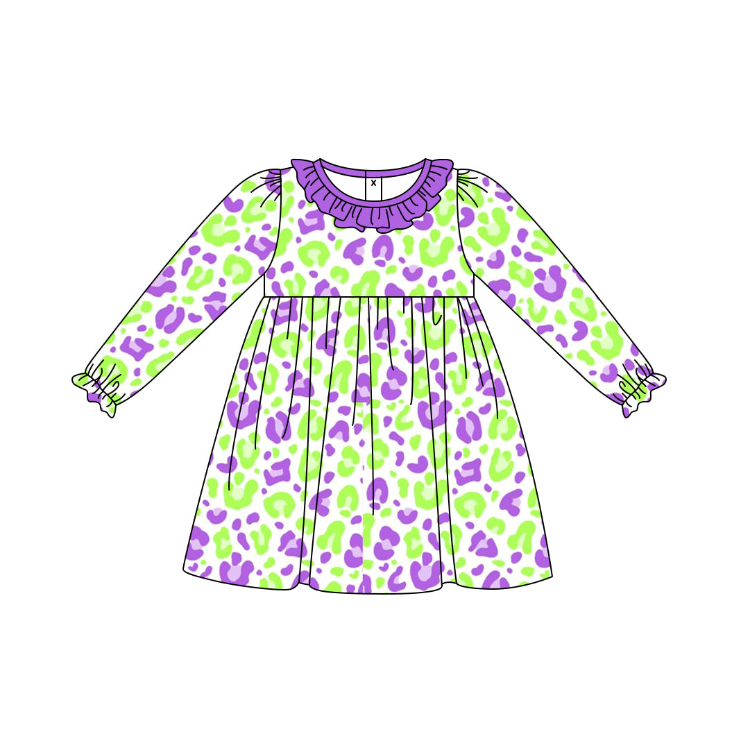 6.17 custom each style moq 5eta 4-6week baby girls clothes purple leopard long sleeve girls dress