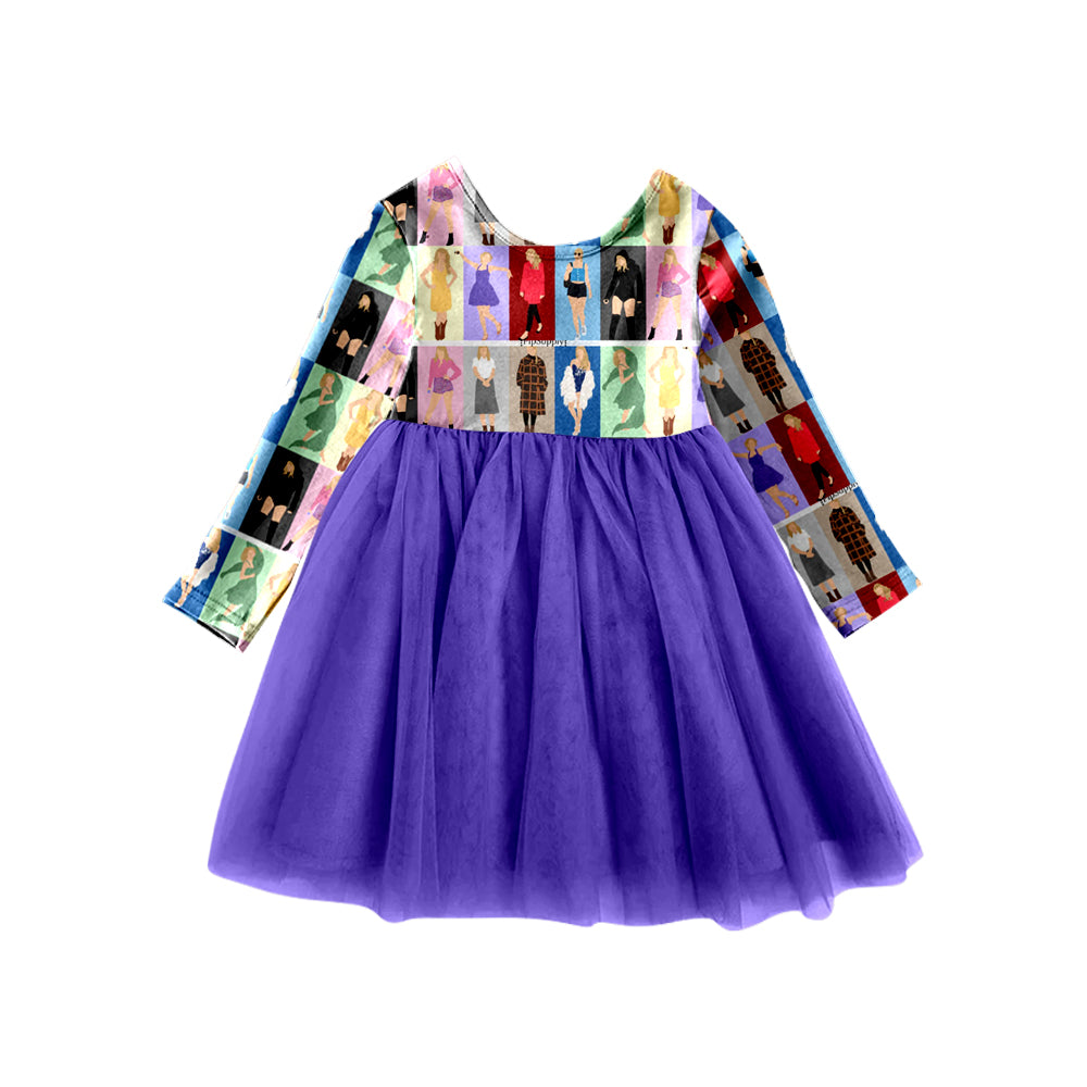 4.27custom moq 5 eta 4-5weeks characters prints long sleeves purple mesh skirt