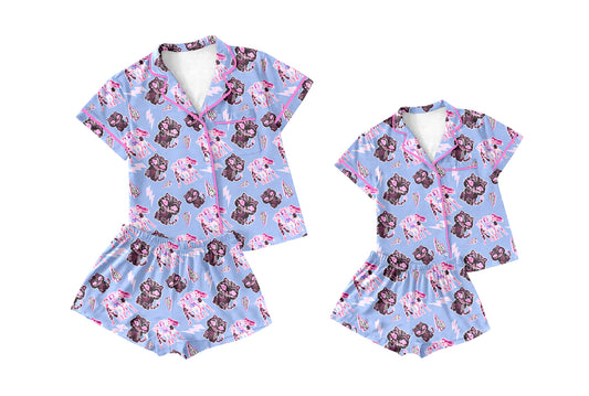 25.11.27 custom each style moq 5 eta 6-8week Sibling Sister cartoon short sleeve shorts sets and adult set match design