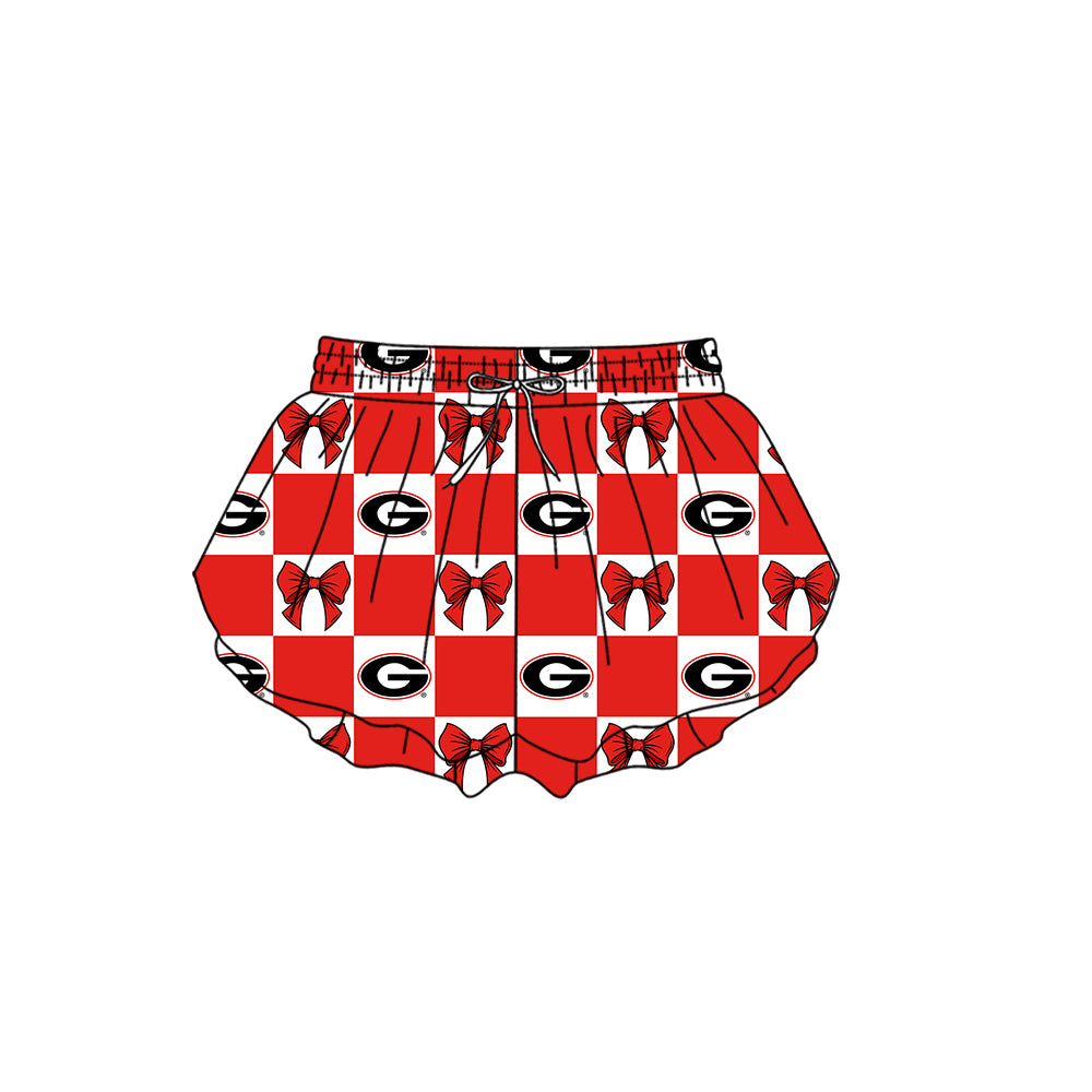 Custom moq 3 or 5 mix size milk silk summer teams baby girl clothes bow red summer shorts-26.1.17