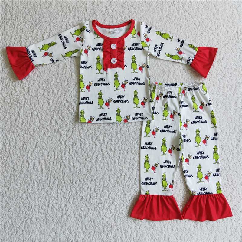 Baby Girls cartoon character print white dress and long sleeves with long pants