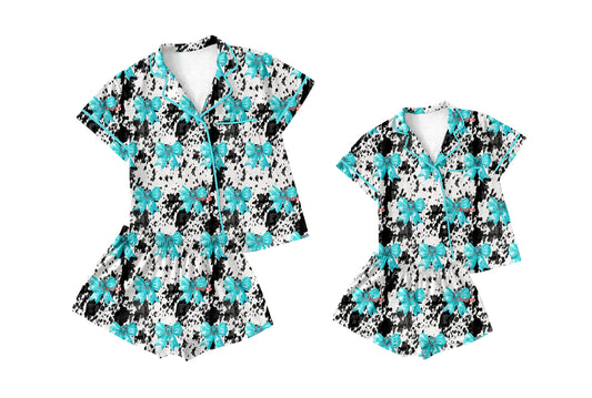 25.11.29 custom each style moq 5 eta 6-8week Sibling Sister bow short sleeve shorts sets and adult set match design