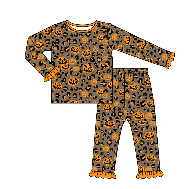 5.12custom each style moq 5eta 4-5week Sibling Sister Halloween pumpkin prints orange girls and boys outfits and backpack match family design