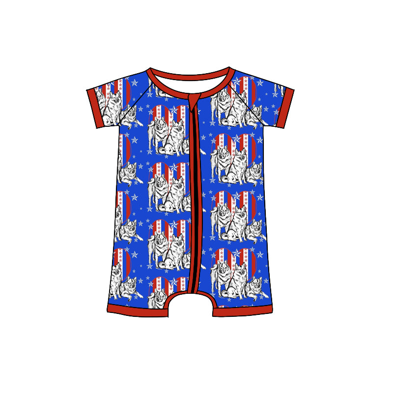 4.26 custom moq 5 eta 4-5weeks summer three dogs prints blue baby romper