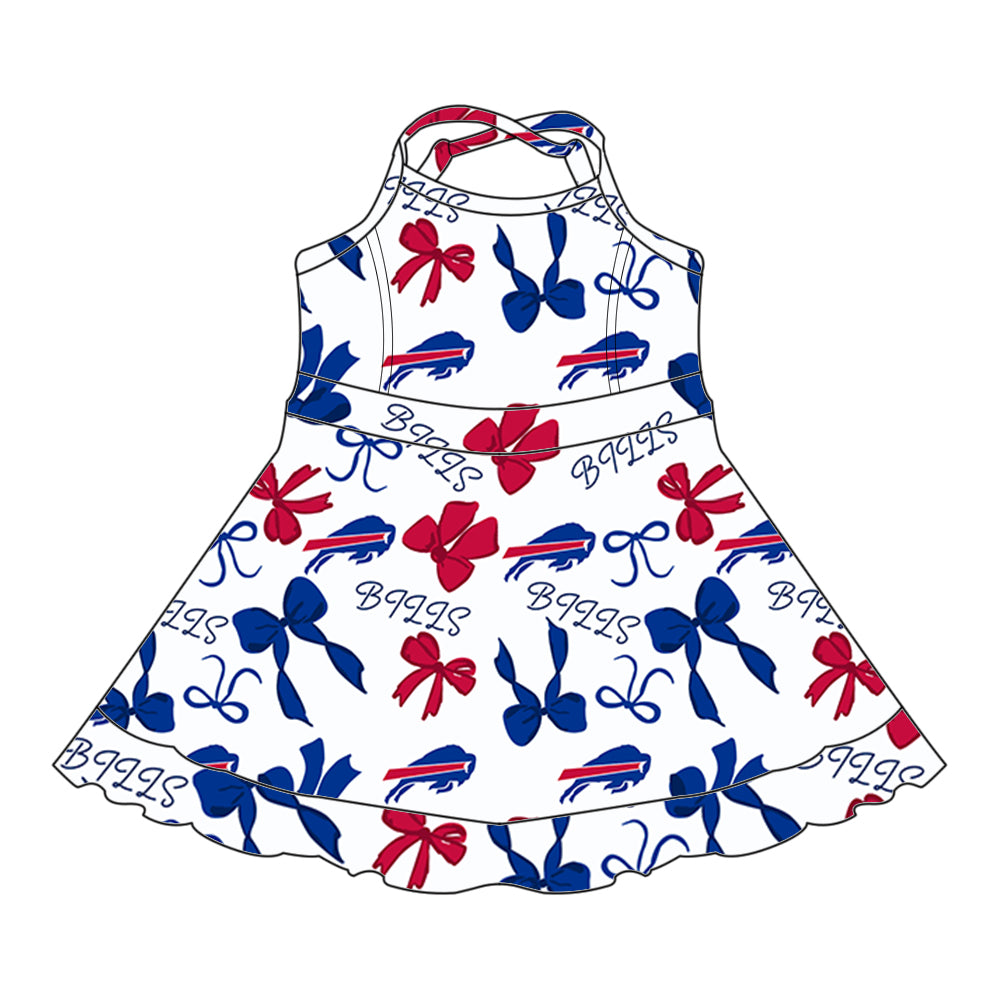 Custom moq 5 mix sizes summer teams baby girls clothes team blue short sleeve skirts shorts sets dress 1 and dress 2 and dress 3 and dress 4-25.5.26