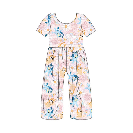 5.1custom each style moq 5eta 4-5week cartoon character ramble flower prints pink jumpsuits