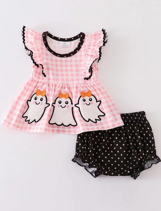 5.14custom each style moq 5eta 4-5week Sibling Sister Halloween ghost print pink Girls triangle suit