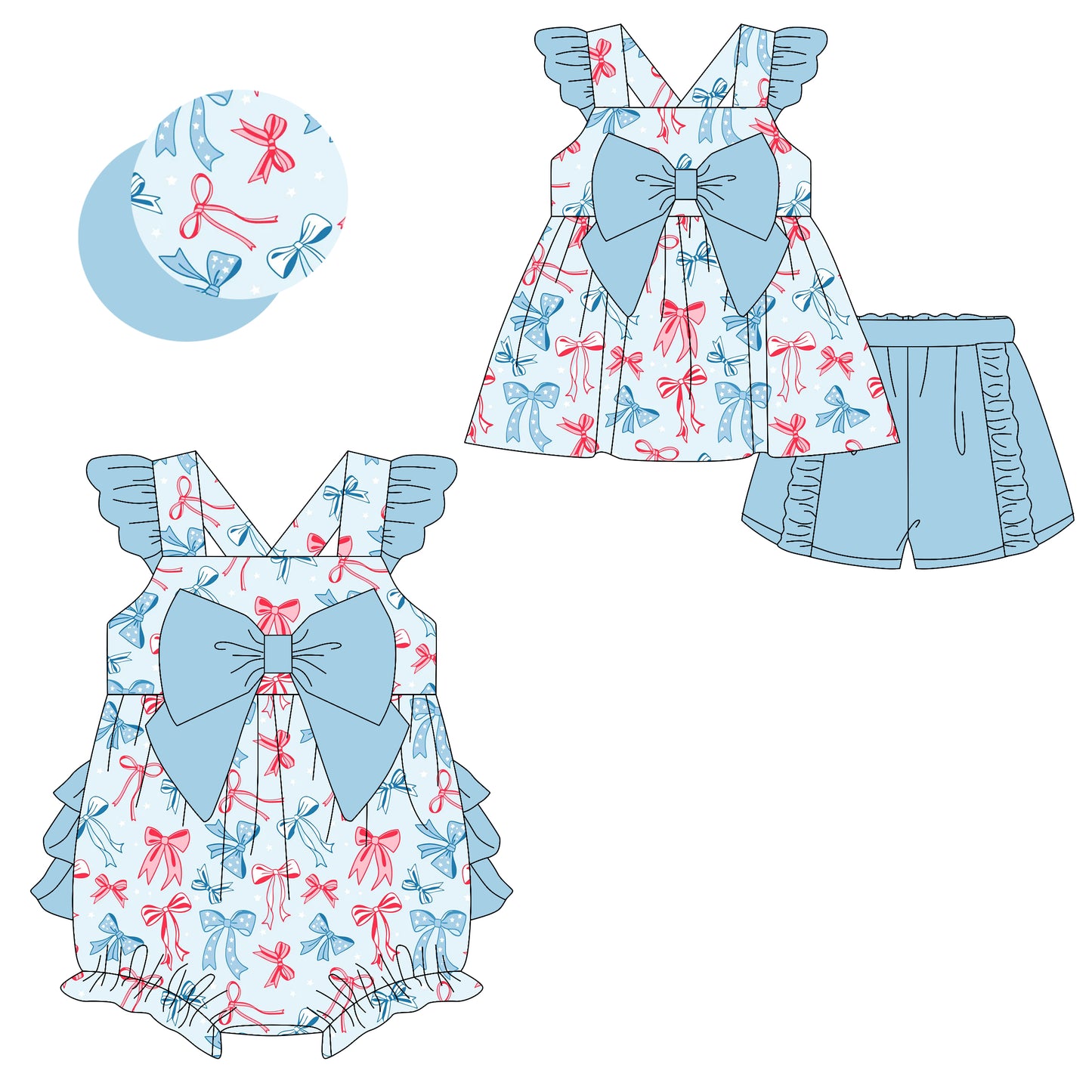 2.8 custom each style moq 5eta 4-6week Sibling Sister bow baby girls short sleeve shorts sets and romper match design