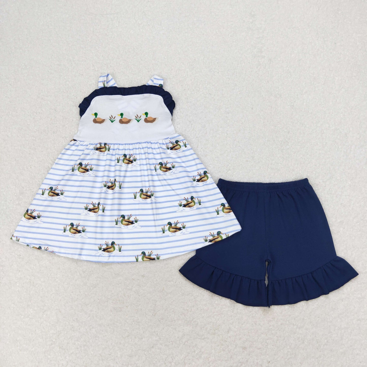 RTS NO MOQ Duck blue short-sleeved shorts suit & and romper