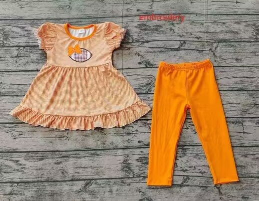 custom moq 3 eta 6-7weeks baby girls clothes team orange Short sleeve + trousers suit