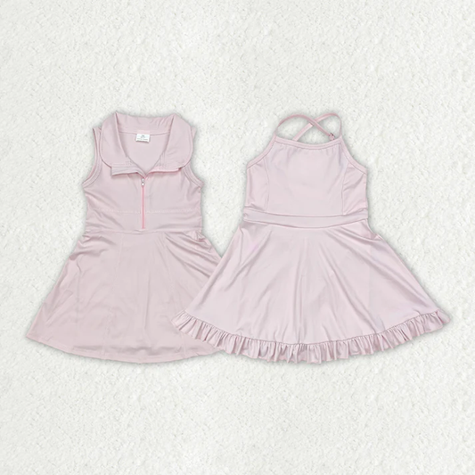 RTS NO MOQ Pink Yoga Wear Series Mixed Set: Short Skirt Set & Dress & Jumpsuit