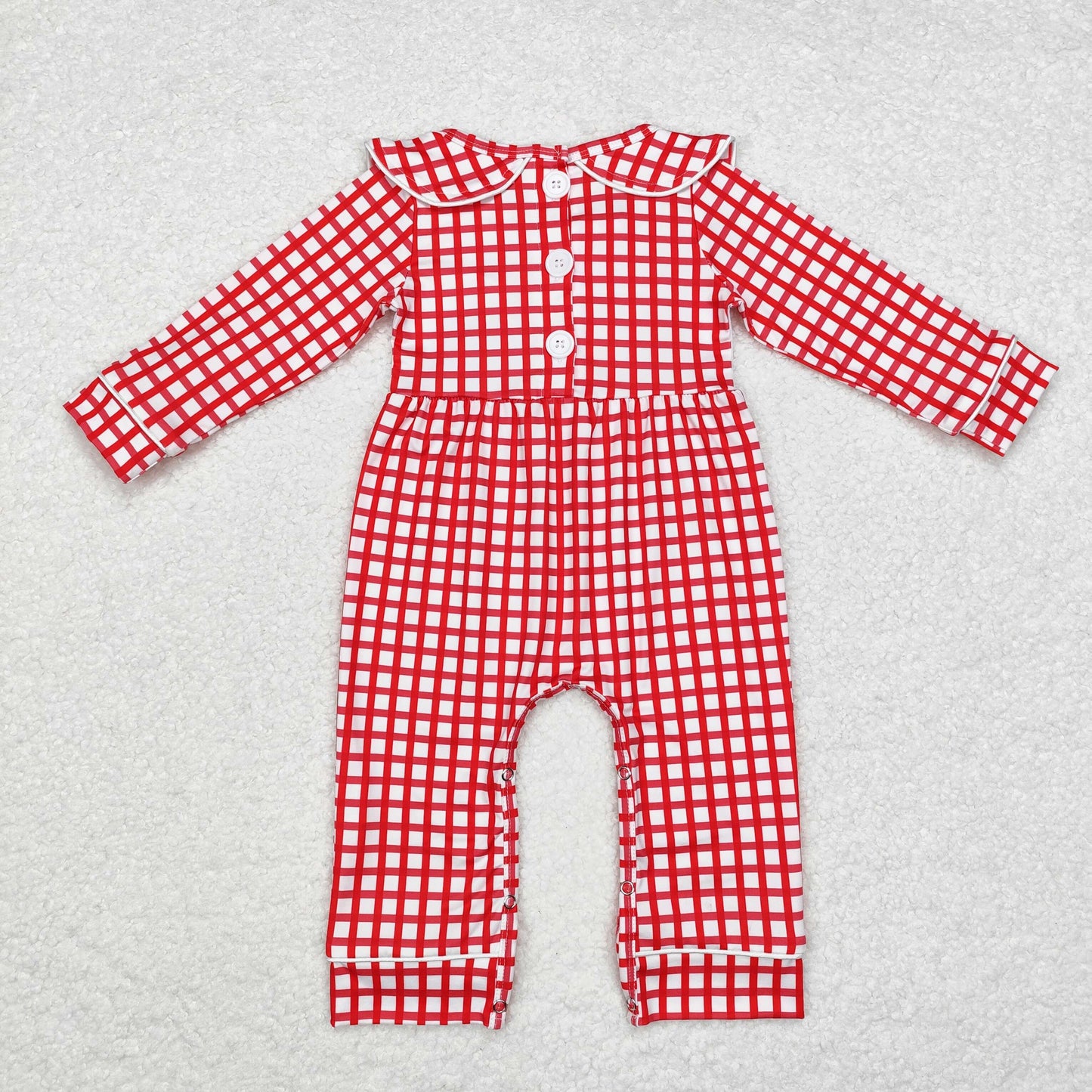 rts no moq LR1263 Embroidered Santa Claus red plaid doll collar long-sleeved jumpsuit