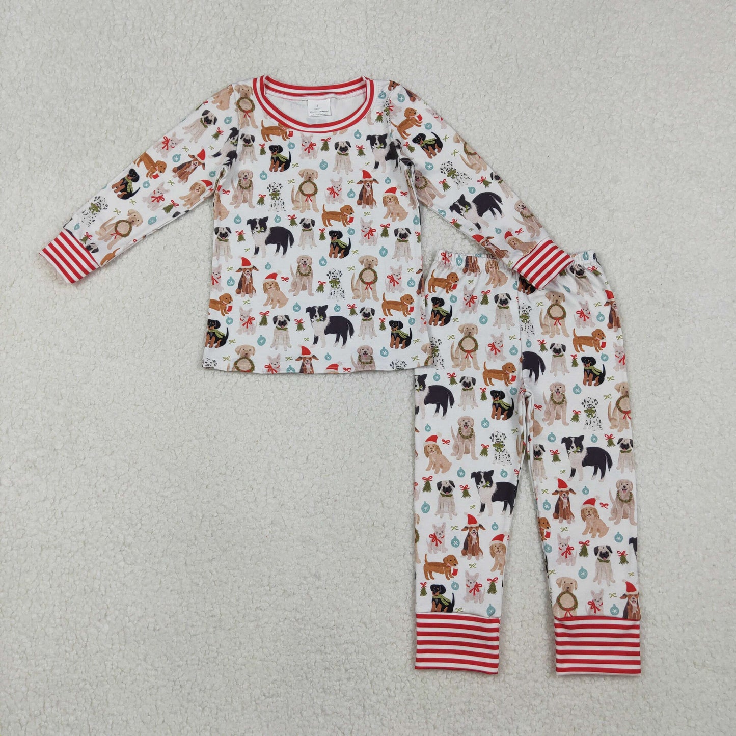 RTS NO MOQ（In Stock) GLP2193 Christmas Puppy Bow Pattern Long-Sleeve Pants Pajama Set