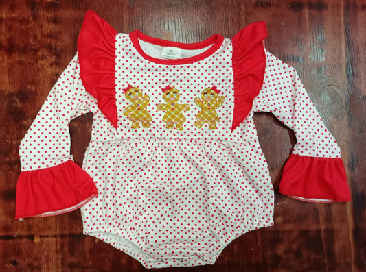 Custom moq 3 eta 6-7weeks  Biscuit Bear Red Polka Dot Shoulder Flying Sleeve Design Long Sleeve Climbing Suit