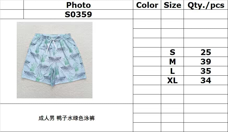 S0359 Adult men's duck aqua swimming trunks