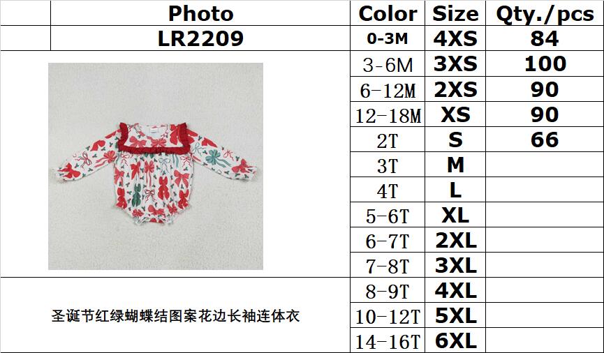 RTS NO MOQ LR2209 Christmas red and green bow pattern lace long-sleeved jumpsuit