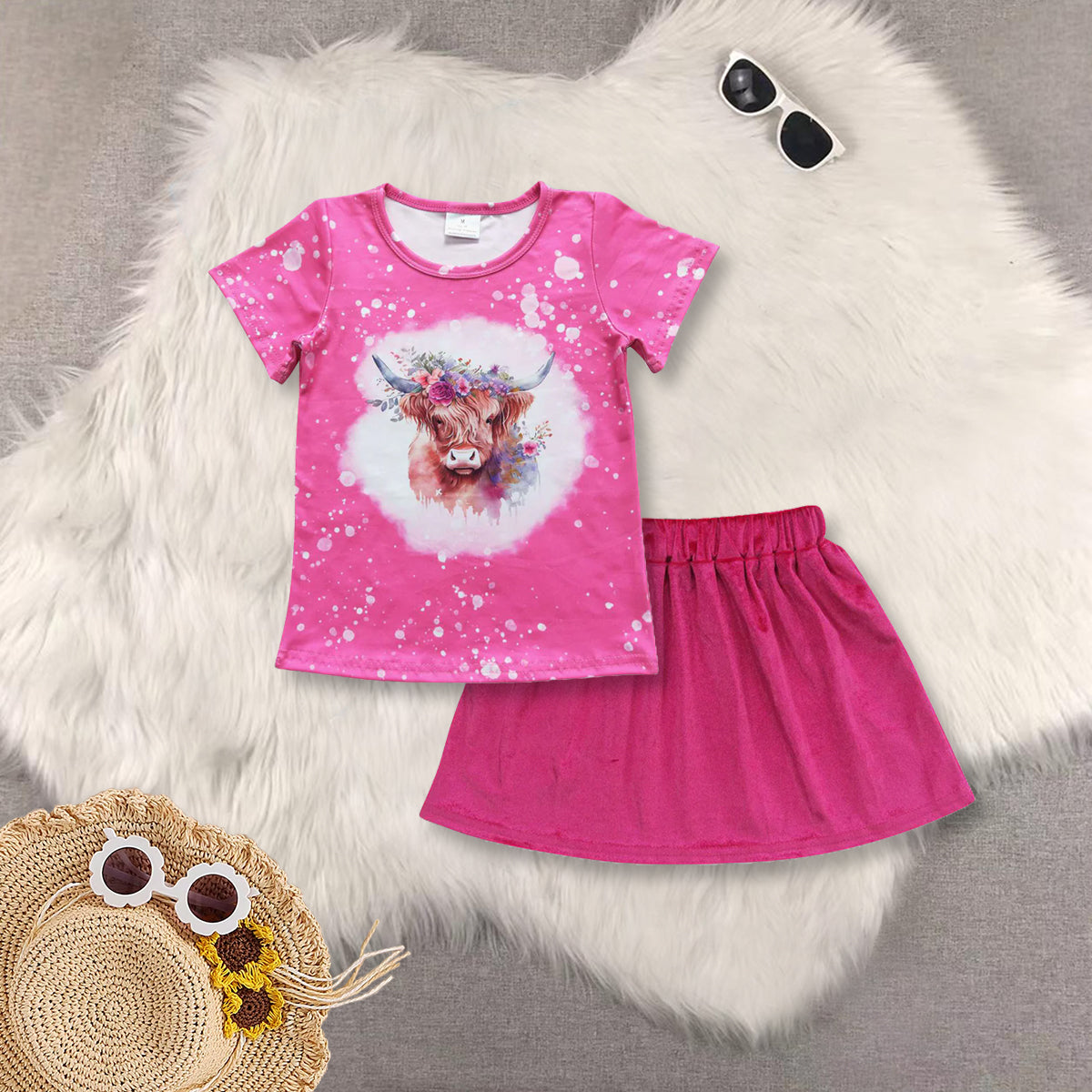 RTS NO MOQ Sibling baby girls clothes rose red short sleeve short skirts sets and Top and skirts