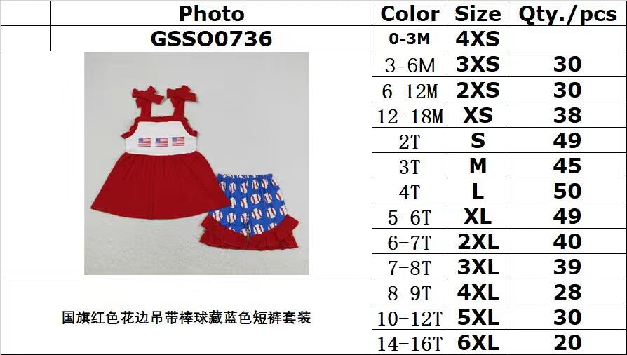 GSSO0736 Flag red lace suspenders baseball navy blue shorts suit