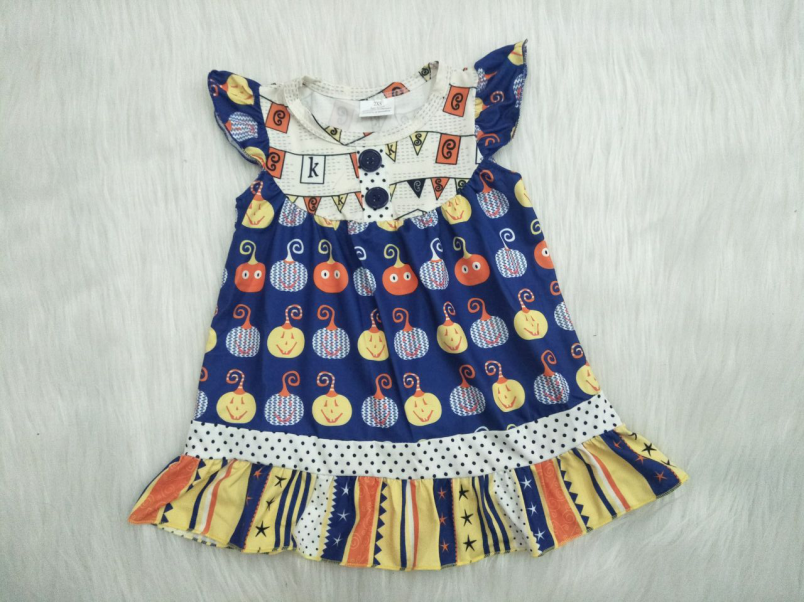 C7-1-2 Blue dress with small pumpkin buckle