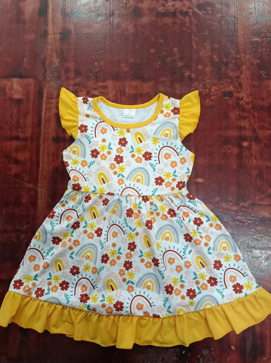 custom moq 5 eta 5weeks mix size girls clothes floral yellow flying sleeve dress