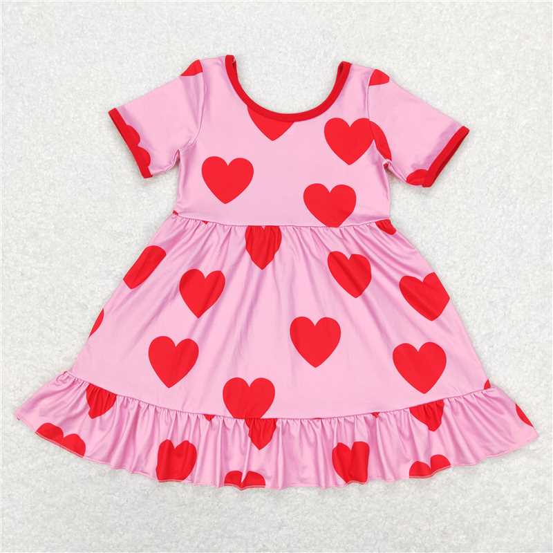 RTS NO MOQ Baby Girl Clothes Valentine Short-sleeved dress