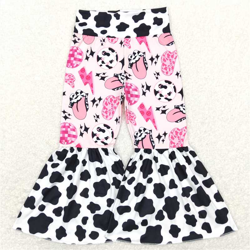 RTS NO MOQ P0344 P0335 P0369 Baby Girls Pink Valentine's Day Black and White Leopard Print Flared Pants