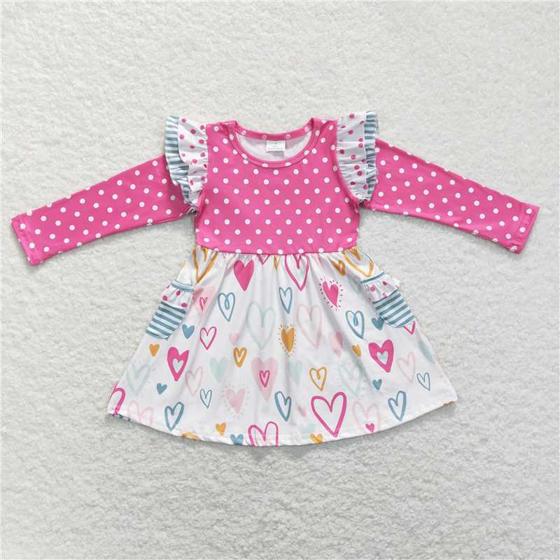 RTS NO MOQ Baby Girl Clothes Valentine Long-sleeved dress