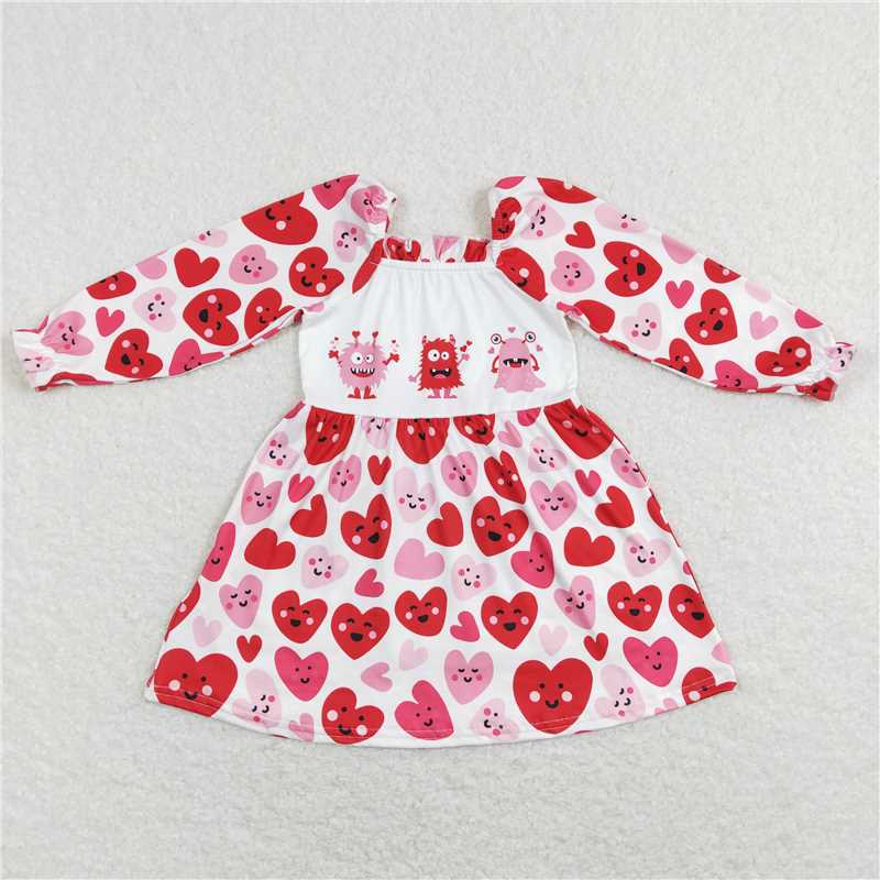 RTS NO MOQ Baby Girl Clothes Valentine Long-sleeved dress