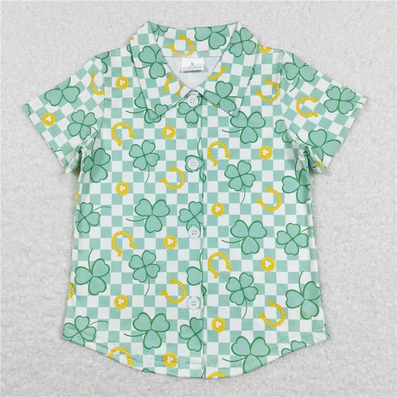 RTS NO MOQ St. Patrick's Four Leaf Clover Short Sleeve Top