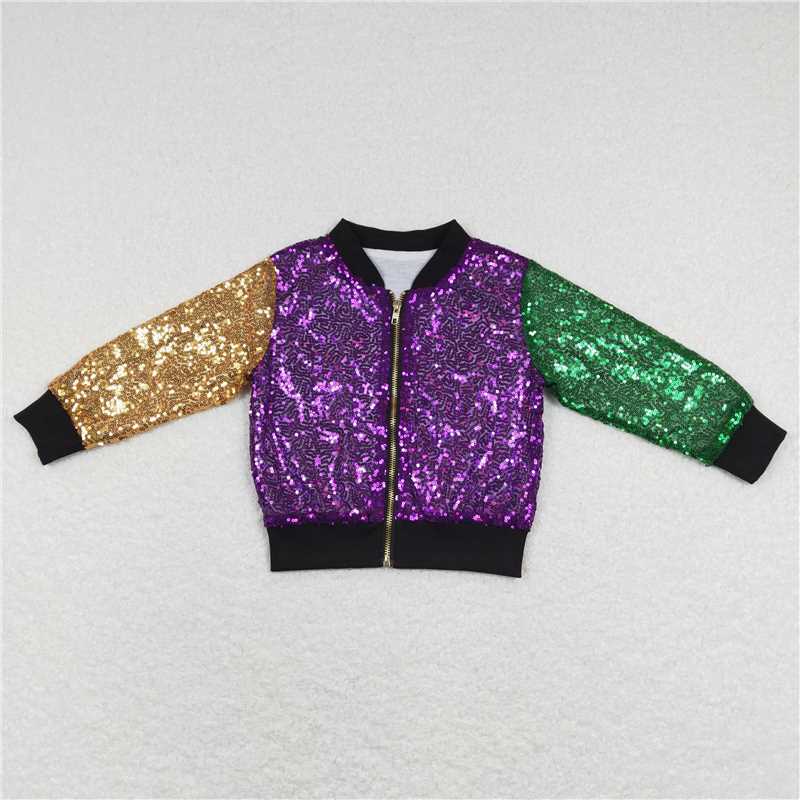 RTS NO MOQ Sibling baby boy girl clothes Sequined Zipper Long Sleeve Jackets