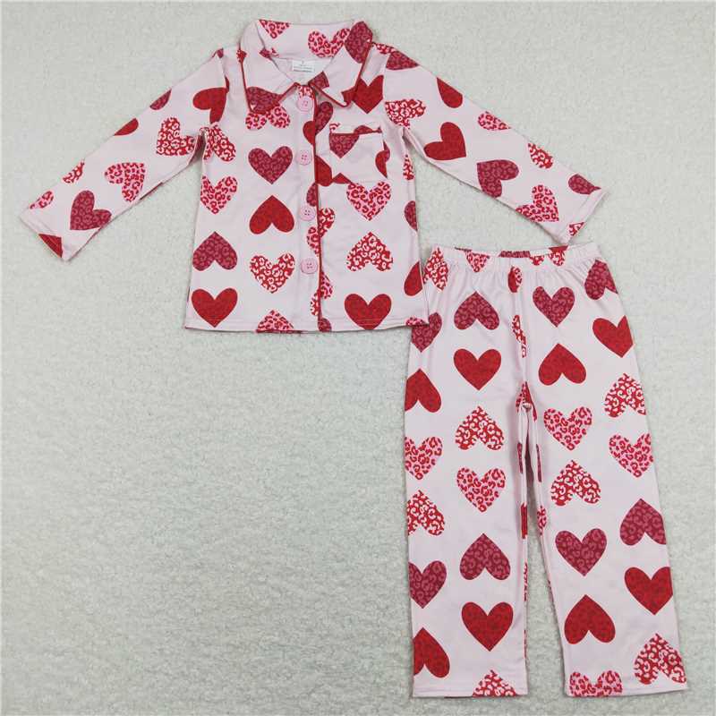 RTS NO MOQ GLP1136 Leopard print heart pink plush edge long sleeve trousers suit